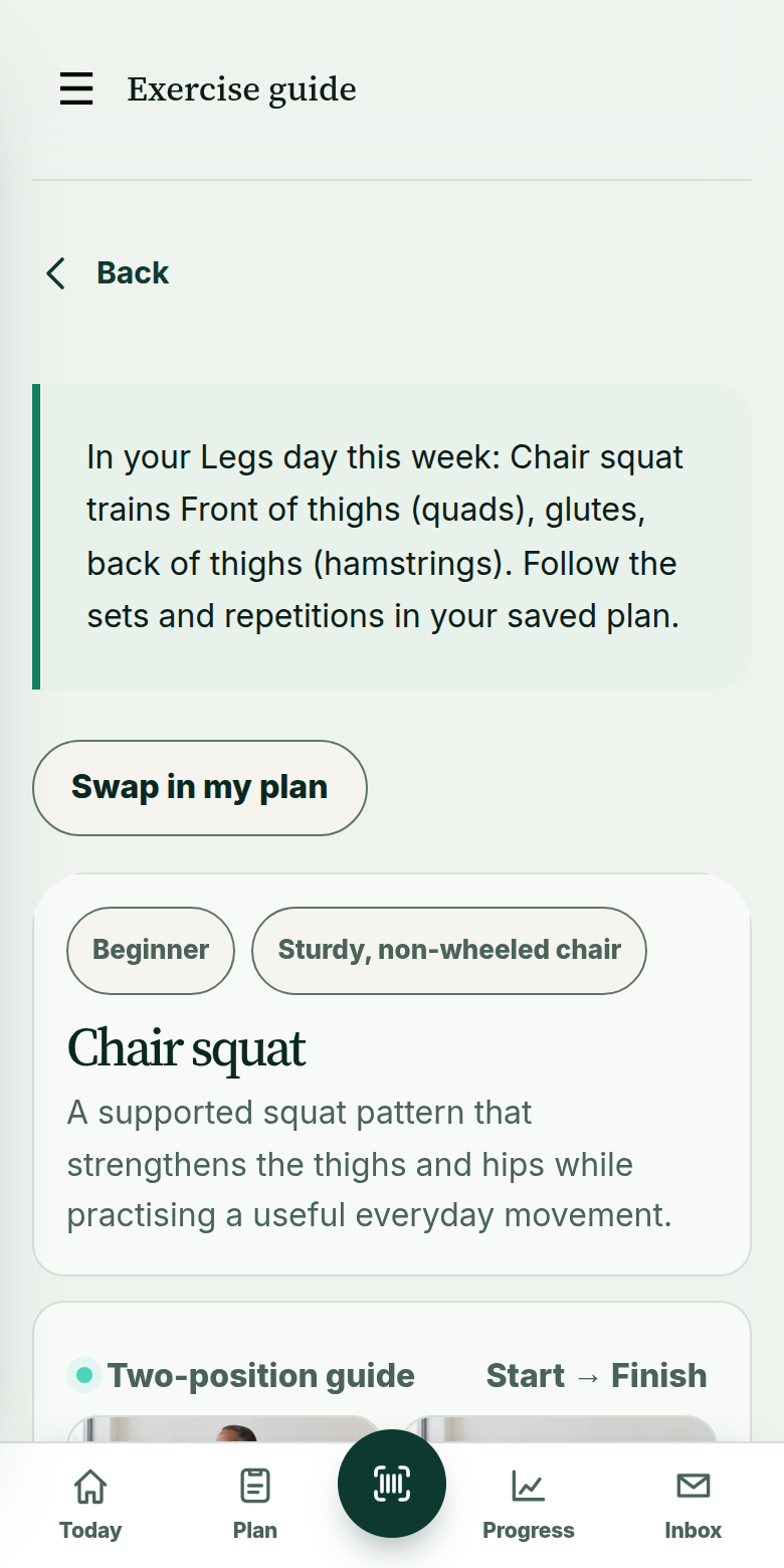 Workout screen from the LoseWell demo